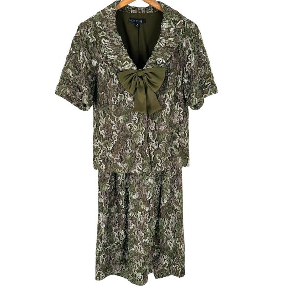 Lafayette 148 New York Dresses & Skirts - NWT Lafayette 148 Olive Green Ribbon Overlay Strapless Dress & Jacket Size 8/10
